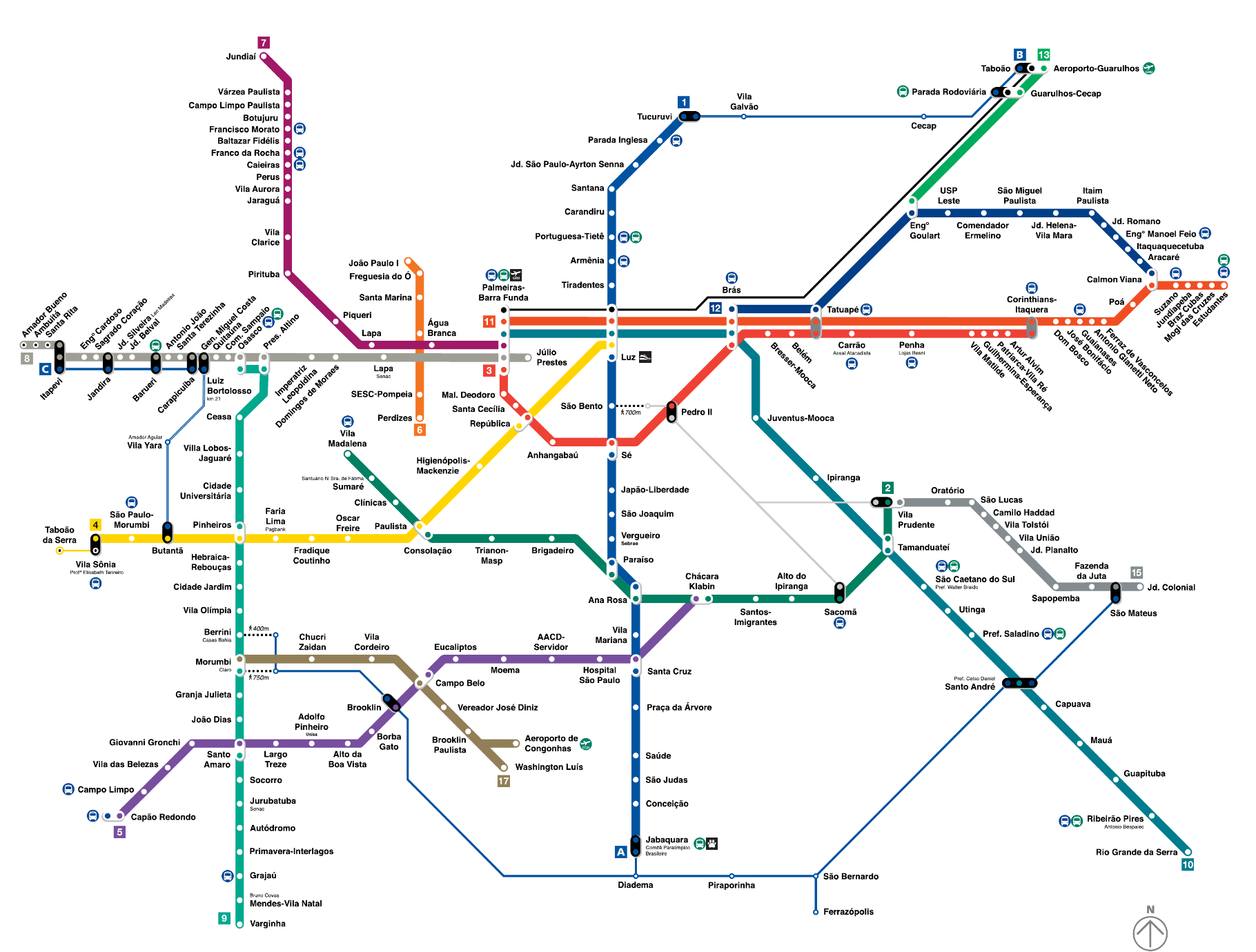 Mapa da rede de transporte metropolitano