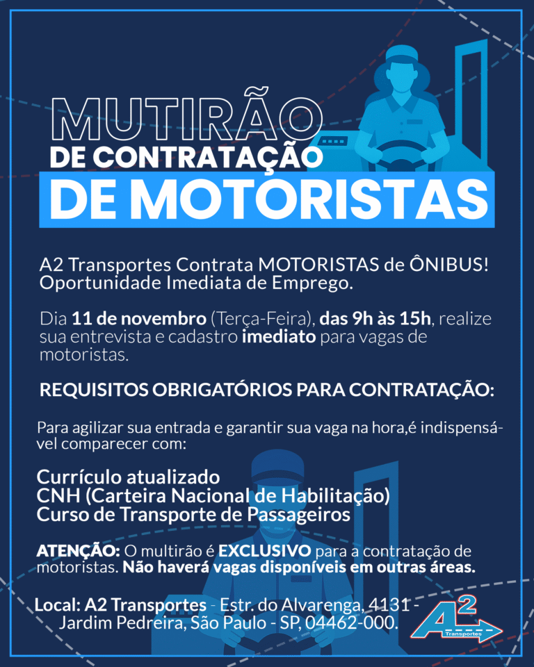 NT EXPRESS – A2 Transportes realiza mutirão para contratação imediata de motoristas de ônibus em São Paulo