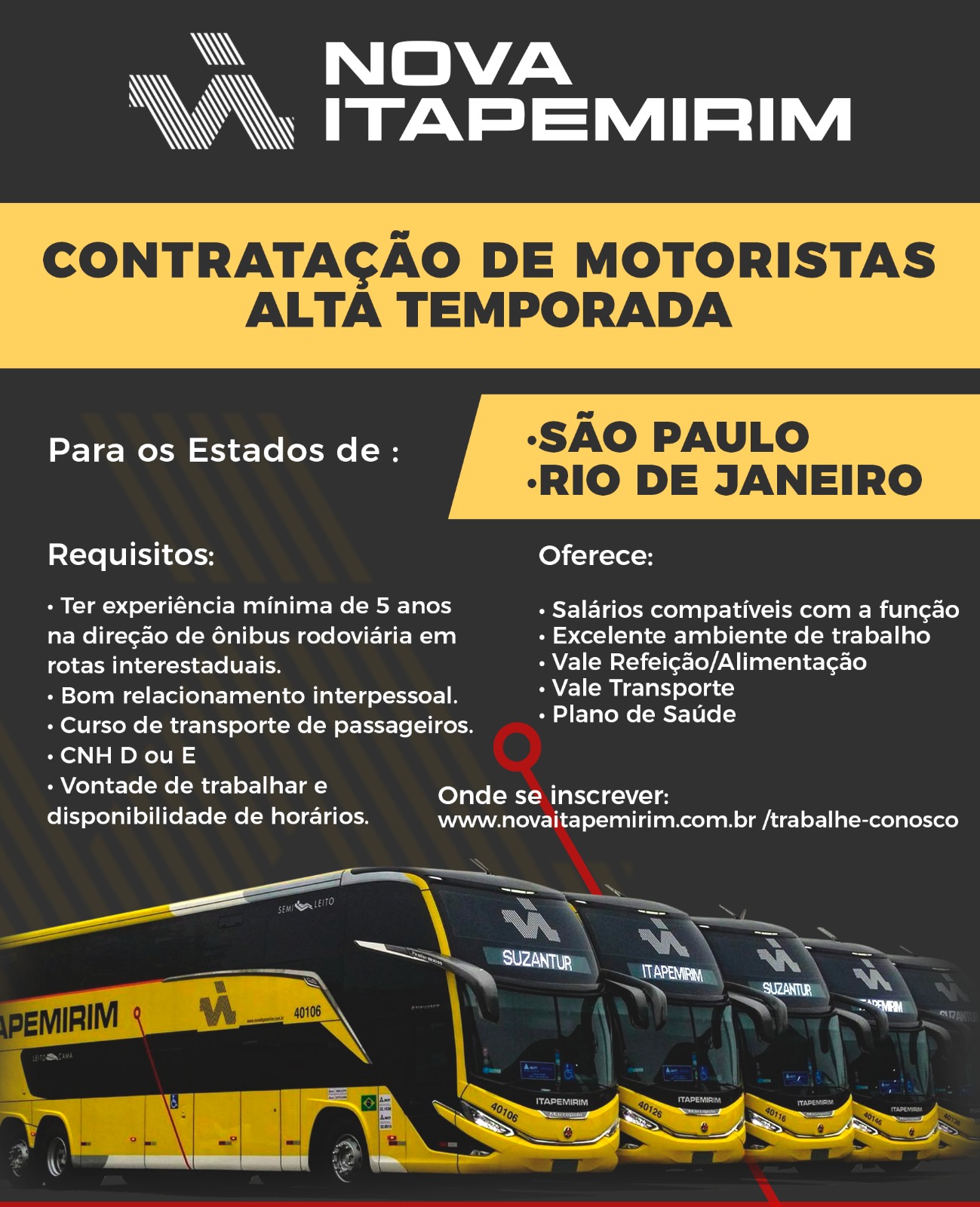 Rio de Janeiro: Nova Itapemirim realiza feira de contratações para motoristas na próxima semana; Vagas também abrangem São Paulo